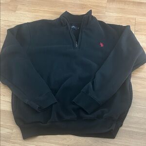 U.S. Polo Assn. Black Zip-Up Sweater with Red Emblem